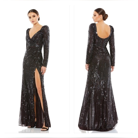 Mac Duggal 5379 NWT Sequined Sweetheart Long Sleeve Gown
